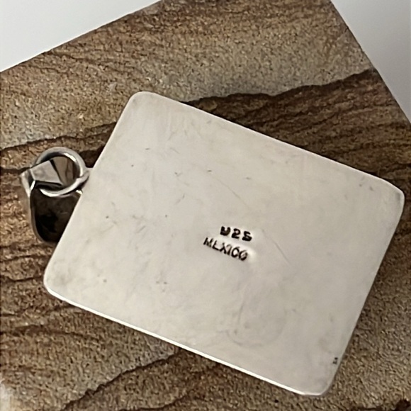 Vintage Mexico Sterling Silver Faux Opal Stone Cabachon Pendant - Picture 5 of 10